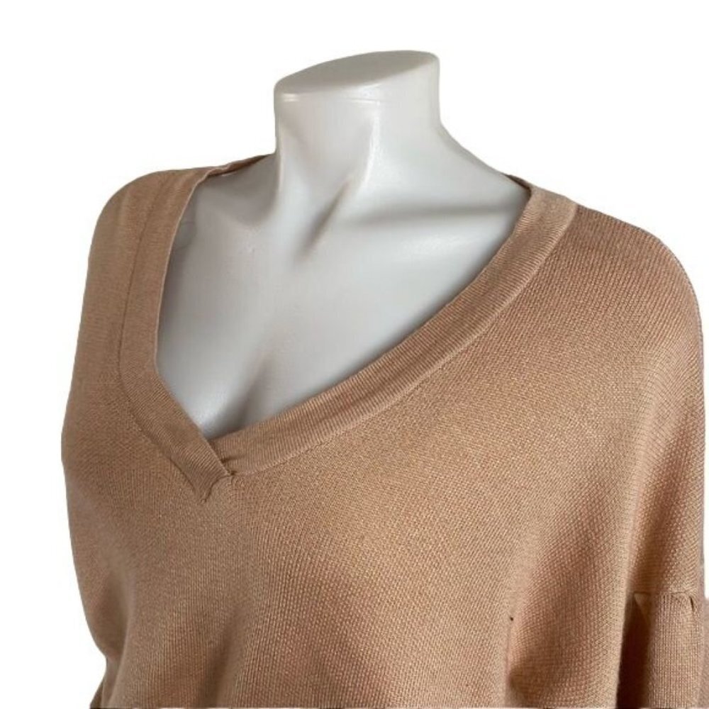 Poof! New York Oversized Mauv Crop Balloon Sleeve V=Neck Sweater Size L - Picture 7 of 12
